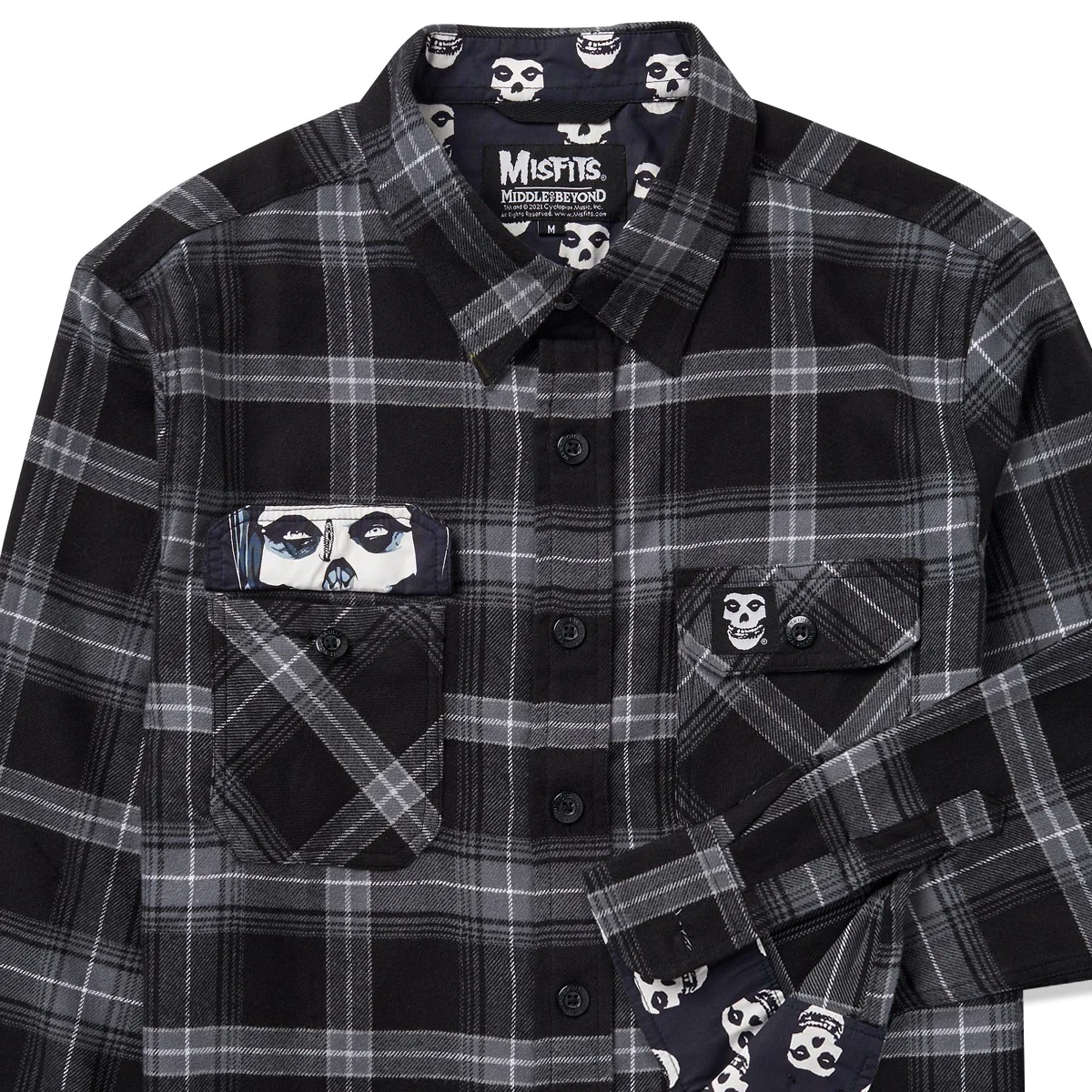 Misfits Grey & Black Long Sleeve Flannel Shirt - Image 3